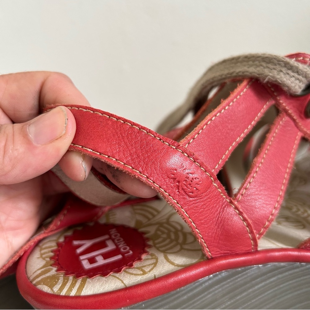 Red Fly London Lace-Up Sandals with Cut-Out Design - Picture 6 of 7